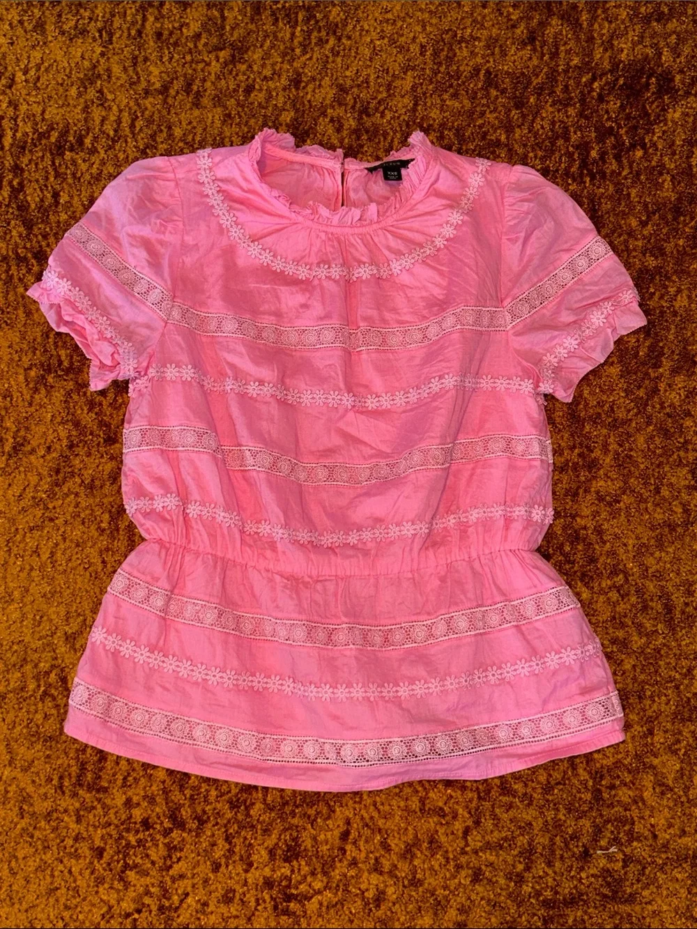 J. Crew Pink Embroidered Short-Sleeve Peplum Top